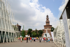 Nadia Mikushova. A view to the offices of the EXPO2015 and Castello Sforzesco main tower.
