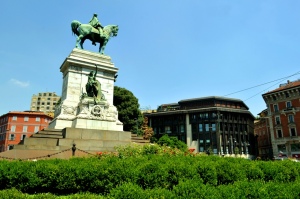 Nadia Mikushova. A view to the Giuseppe Garibaldi monument near the Castello Sforzesco in Milan.
