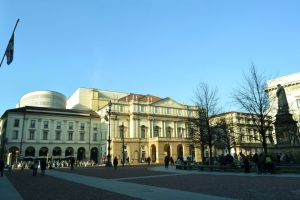 Nadia Mikushova. A view to the La Scala Opera House in a winter sunny day.