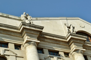 Nadia Mikushova. A partial view to the Milan Stock Exchange building. 
