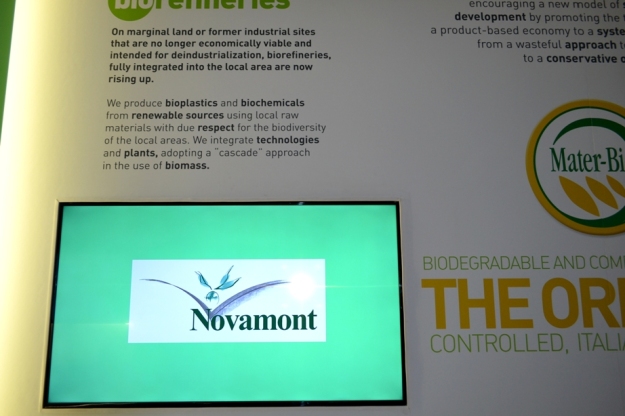 Nadia Mikushova. Bioplastics production of Novamont at the CIBUS EXPO Milano 2015 pavilion.s