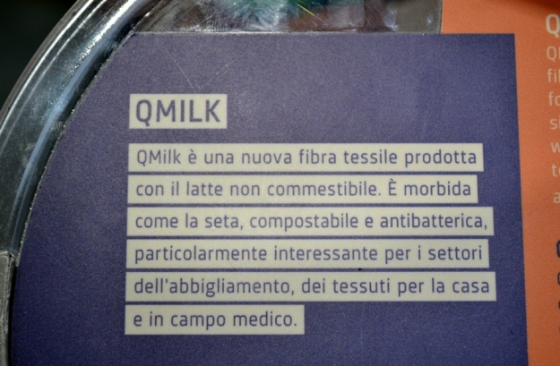 Nadia Mikushova.QMilk fibra tessile synthetic material presentation at the Germany EXPO Milano 2015 pavilion.s